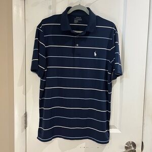 Polo Ralph Lauren Performance Polo Navy Stripe Sz M Preppy Golf